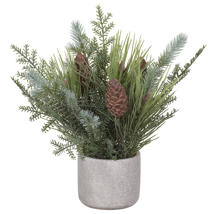 frosted plant pot 13" Frosted Artificial Pine & Pinecone Plant w/Cement Pot -Green (Pack of 6)