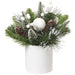 12" Flocked Artificial Ornament Ball, Pinecone & Pine Arrangement w/Ceramic Vase -Green/White (Pack of 4) - XLF410-GR/WH