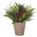 14.5" Frosted Artificial Mixed Pine & Pinecone Arrangement w/Cement Pot -Green/Brown (Pack of 4) - XLF415-GR/BR