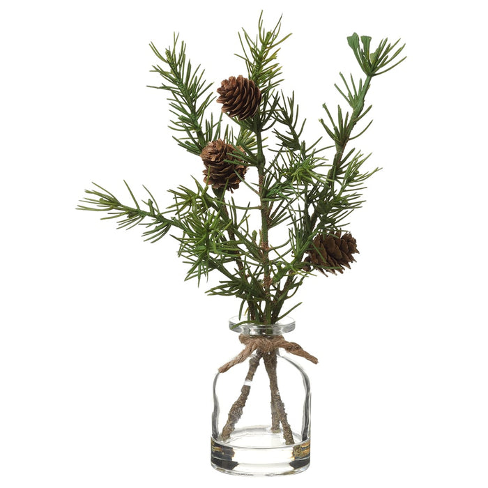 10" Pinecone & Pine Artificial Arrangement w/Glass Vase -Green/Brown (Pack of 12) - XLF542-GR/BR