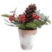 9" Berry, Pinecone & Pine Artificial Arrangement w/Cement Pot -Red/Brown (Pack of 2) - XLF590-RE/BR