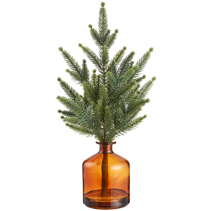 17" Pine Artificial Arrangement w/Glass Vase -Green (Pack of 4) - XLF599-GR