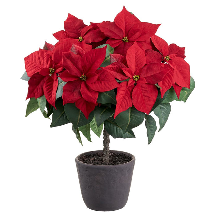 29" Velvet Poinsettia Artificial Flower Arrangement w/Cement Pot -Red - XLF618-RE