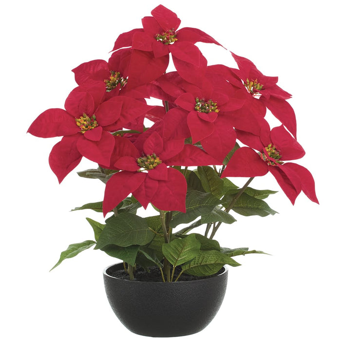 20" Velvet Poinsettia Artificial Flower Arrangement w/Plastic Pot -Red (Pack of 4) - XLF646-RE
