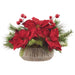 9"Hx13.5"W Velvet Poinsettia Flower, Berry & Pine Artificial Arrangement w/Cement Pot -Red (Pack of 4) - XLF648-RE