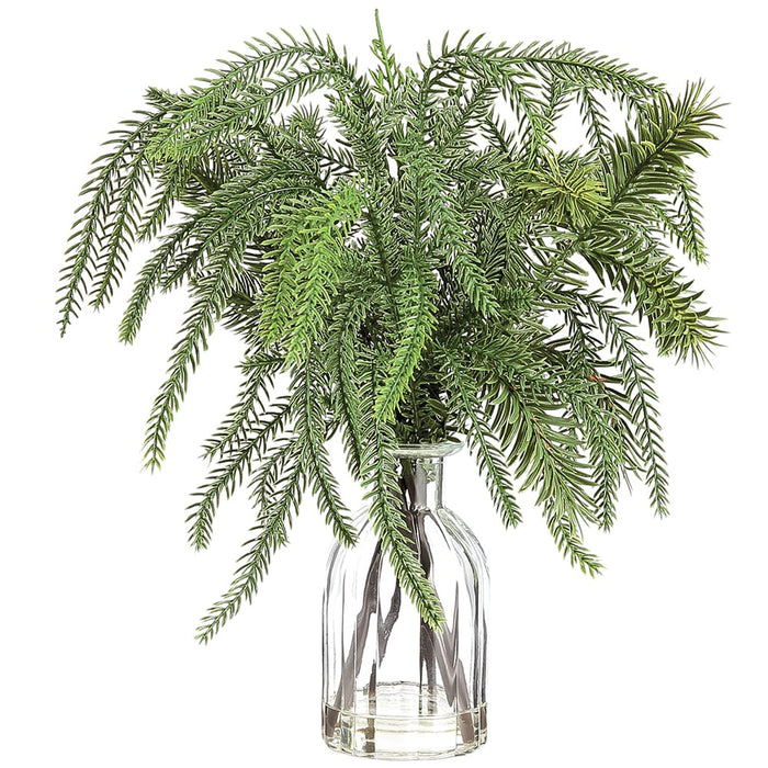 14" Mixed Pine Artificial Arrangement w/Glass Vase -Green (Pack of 4) - XLF760-GR