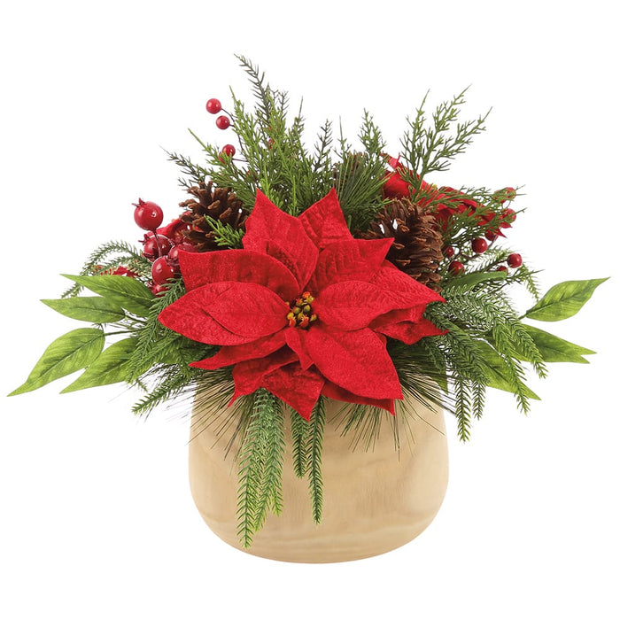 18" Berry, Pinecone & Pine Artificial Arrangement w/Wood Pot -Green (Pack of 2) - XLF775-RE/GR