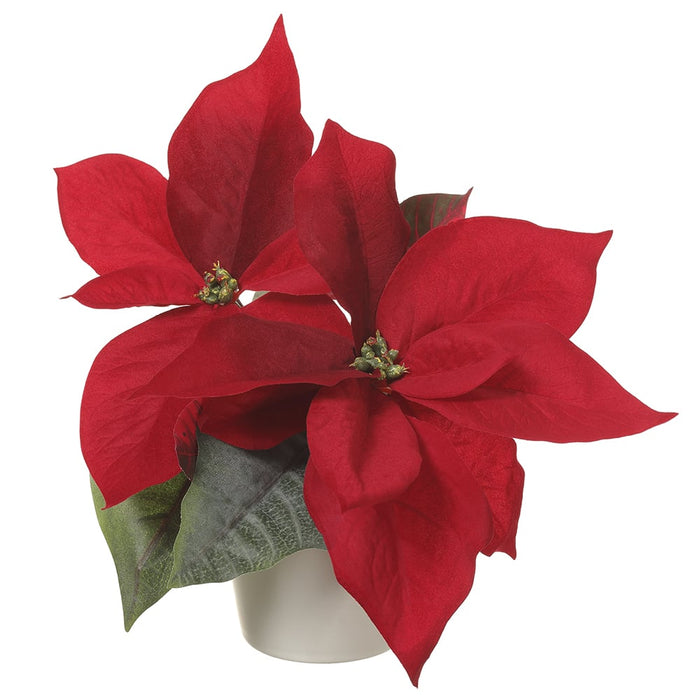 8" Artificial Poinsettia Flower Arrangement w/Ceramic Vase -Red - XLF796-RE