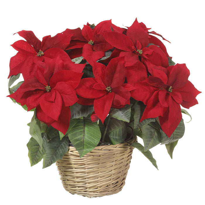 21" Artificial Poinsettia Flower Arrangement w/Basket -Red - XLF797-RE