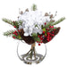 10" Artificial Hydrangea Flower, Berry & Pinecone Arrangement w/Glass Vase -White/Green (pack of 2) - XLF810-WH/GR