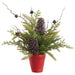 18" Plastic Pinecone & Pine Artificial Arrangement w/Cement Pot -Brown/Green (Pack of 2) - XLF842-BR/GR
