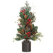 34" Berry, Magnolia Leaf & Pine Cone-Shaped Artificial Topiary w/Tin Planter -Red/Green (Pack of 2) - XLF896-RE/GR