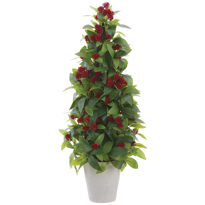 30" PE Soft-Touch Artificial Sedum Cone-Shaped Topiary w/Cement Pot -Red (Pack of 2) - XLR063-RE