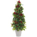 30" PE Soft-Touch Artificial Sedum Cone-Shaped Topiary w/Cement Pot -Red (Pack of 2) - XLR063-RE