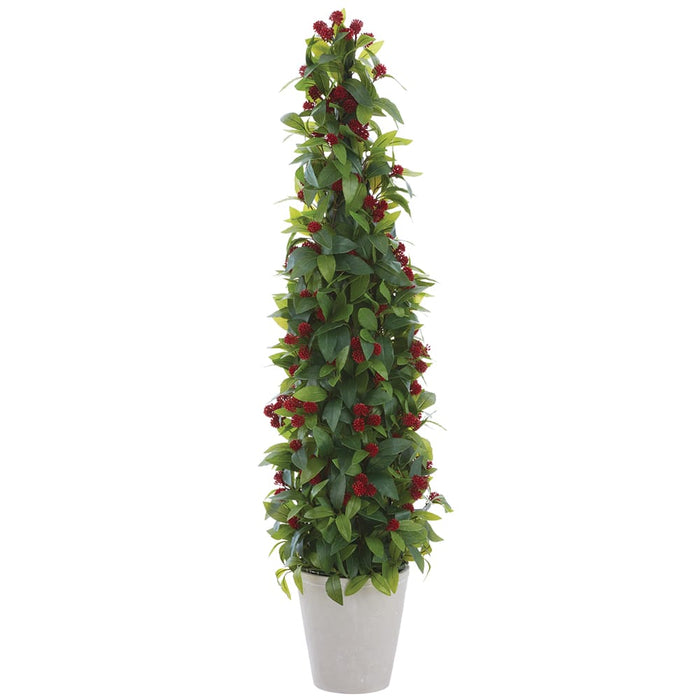 49" PE Soft-Touch Artificial Sedum Cone-Shaped Topiary w/Cement Pot -Red - XLR064-RE