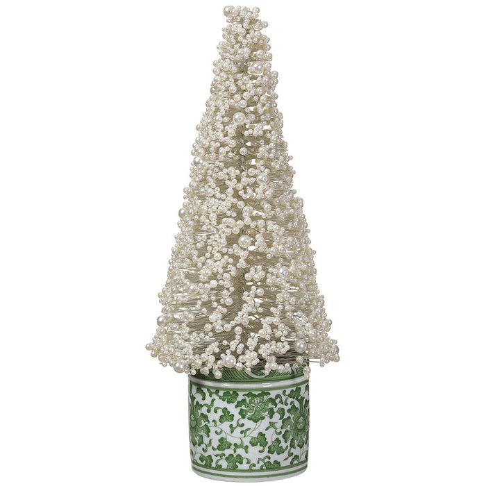 14" Artificial Pearl Cone-Shaped Topiary w/Ceramic Vase -Pearl (Pack of 4) - XLR103-PEA