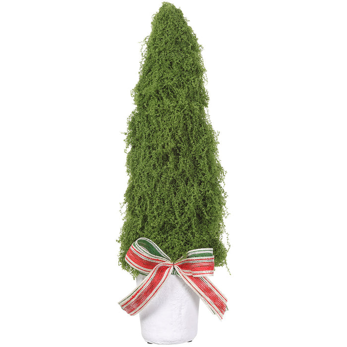 18.5" Artificial Moss & Bow Cone-Shaped Topiary w/Mgo Planter -Green (Pack of 4) - XLR105-GR
