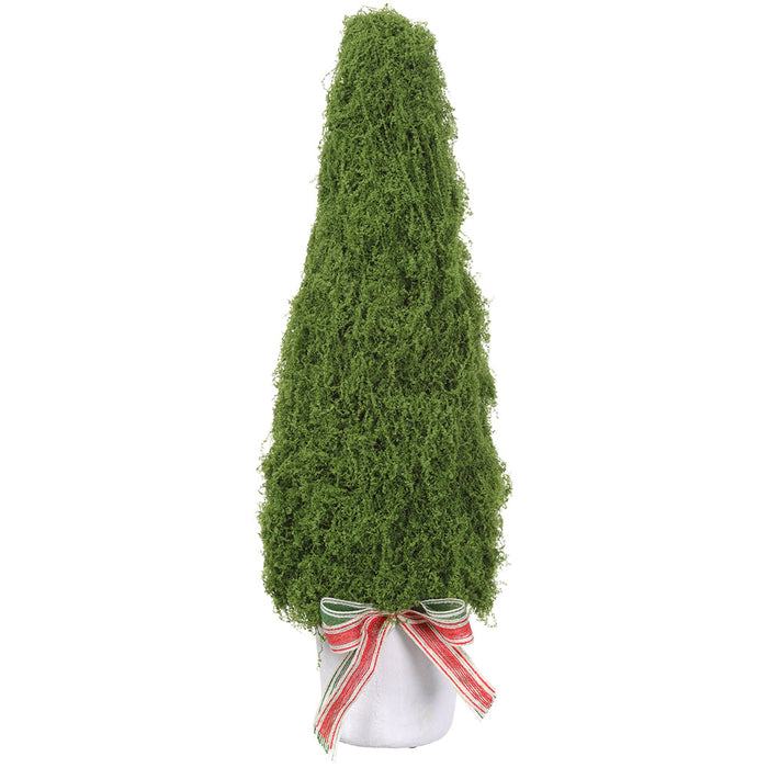 25" Artificial Moss & Bow Cone-Shaped Topiary w/Mgo Planter -Green (Pack of 4) - XLR106-GR