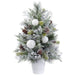 26" Flocked Berry, Ball, Pinecone & Pine Artificial Cone-Shaped Topiary w/Cement Pot -White/Silver (Pack of 4) - XLR365-WH/SI