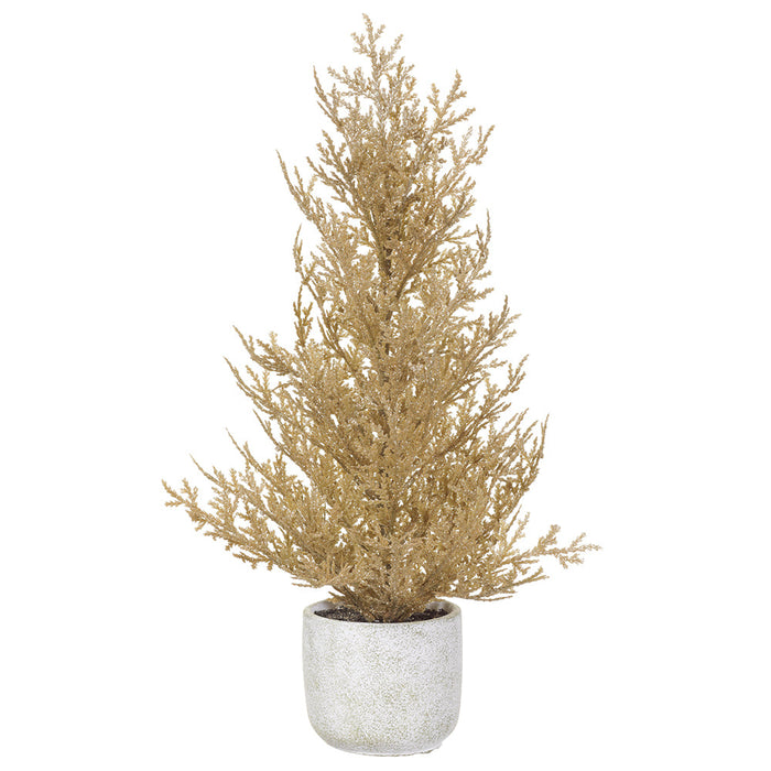 20.5" Glittered Artificial Cedar Tree w/Cement Pot -Gold (Pack of 6) - XLR412-GO