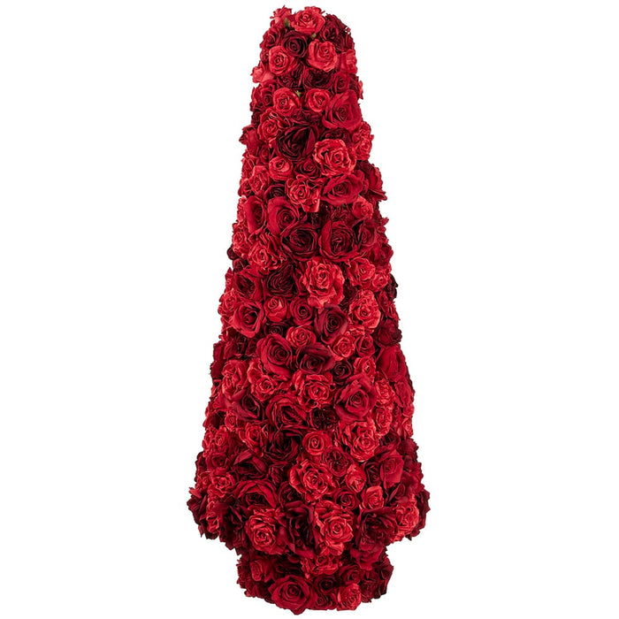 4'9" Velvet Rose Flower Tree Artificial Cone-Shaped Topiary -Red/Burgundy - XLR657-RE/BU
