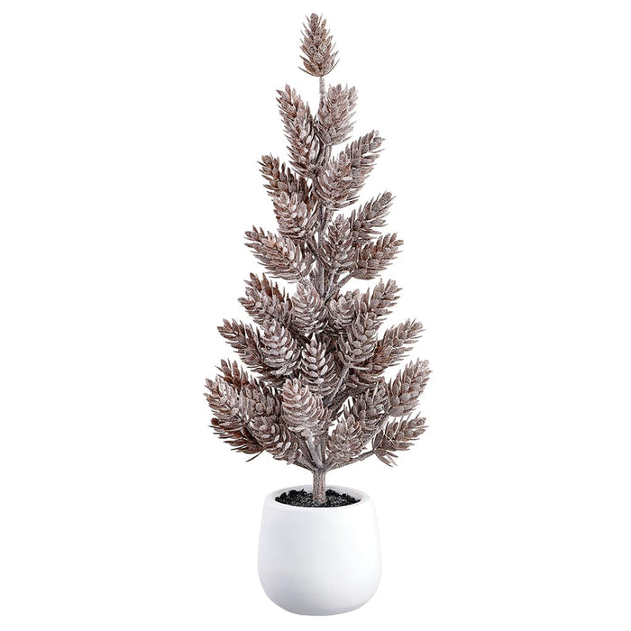 17" Iced Plastic Pinecone Artificial Tree w/Cement Pot -Brown (Pack of 4) - XLT338-BR