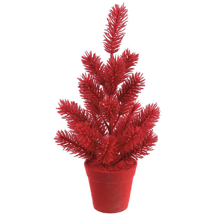 15" Flocked Artificial Tree w/Plastic Pot -Red (Pack of 4) - XLT457-RE