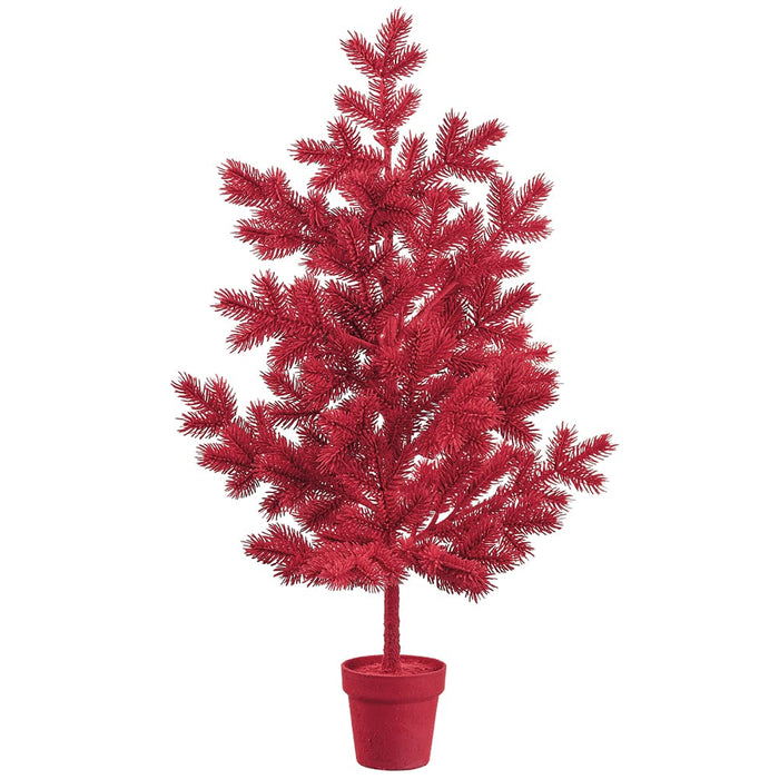 38" Flocked Artificial Tree w/Plastic Pot -Red (Pack of 2) - XLT459-RE