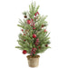 23.5" Berry, Ornament Ball & Pine Artificial Cone-Shaped Topiary w/Pot -Red/Green (Pack of 2) - XLT501-RE/GR