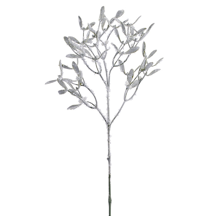 25.5" Flocked Artificial Mistletoe Leaf & Berry Stem -White/Green (Pack of 12) - XMS034-WH/GR
