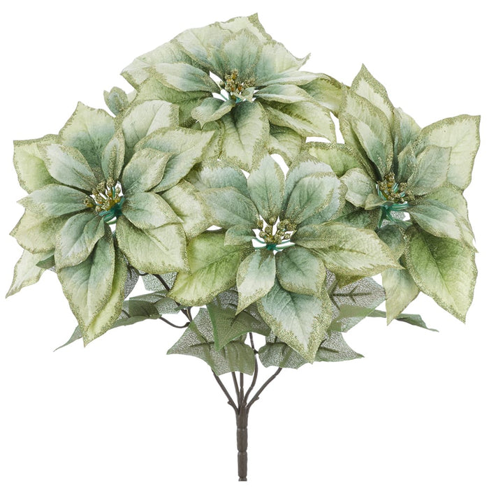 19" Shimmer Poinsettia Silk Flower Bush -Green (Pack of 6) - XPB025-GR