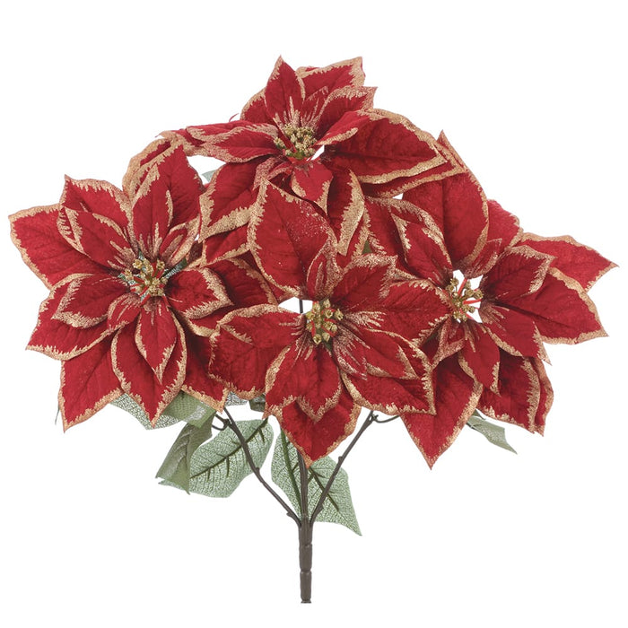19" Shimmer Poinsettia Silk Flower Bush -Red (Pack of 6) - XPB025-RE
