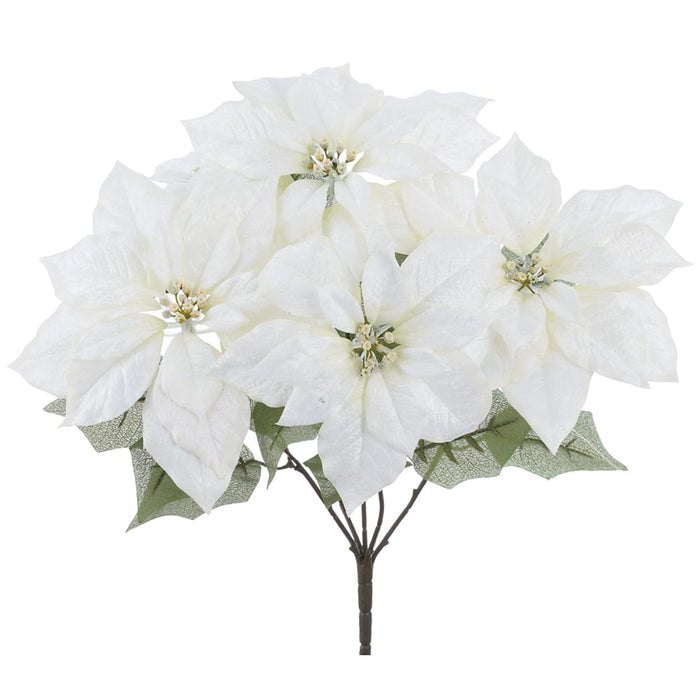 19" Shimmer Poinsettia Silk Flower Bush -White (Pack of 6) - XPB025-WH