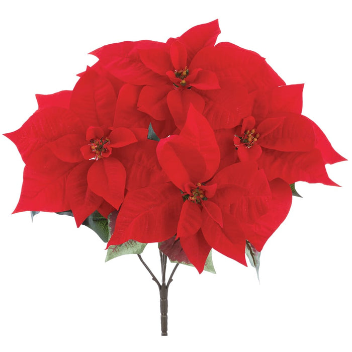 19.5" Majestic Velvet Artificial Poinsettia Flower Bush -Red (Pack of 12) - XPB028-RE