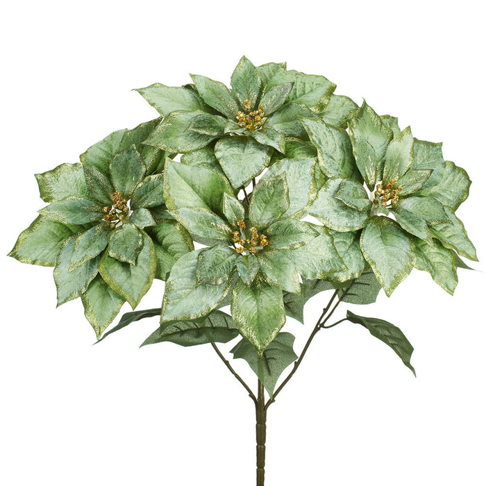 19.5" Metallic Poinsettia Artificial Flower Bush -Green/Gold (pack of 6) - XPB115-GR/GO