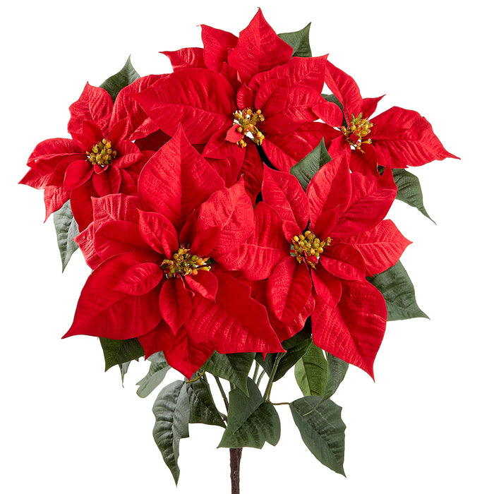 23" Velvet Artificial Poinsettia Flower Bush -Red (pack of 6) - XPB131-RE