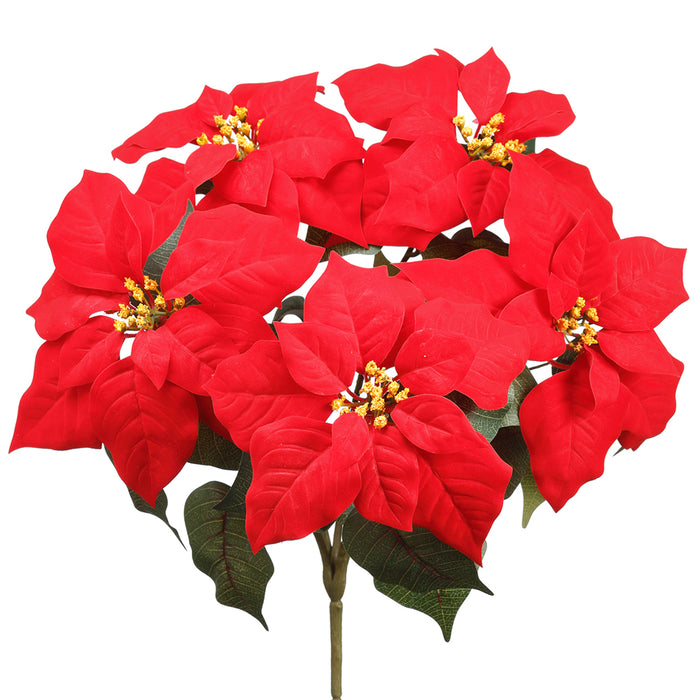 19" Velvet Artificial Poinsettia Flower Bush -Red (pack of 6) - XPB140-RE