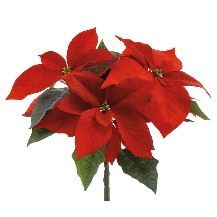 14" Poinsettia Silk Flower Bush -Red (Pack of 12) - XPB151-RE