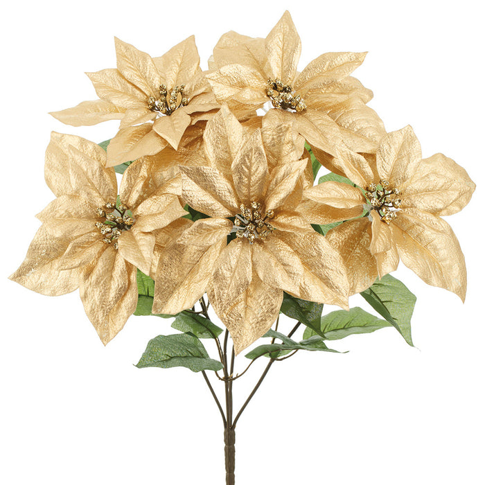 21" Metallic Poinsettia Artificial Flower Bush -Gold (Pack of 12) - XPB300-GO