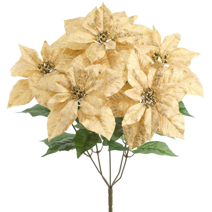 21" Metallic Poinsettia Artificial Flower Bush -Gold (Pack of 12) - XPB303-GO