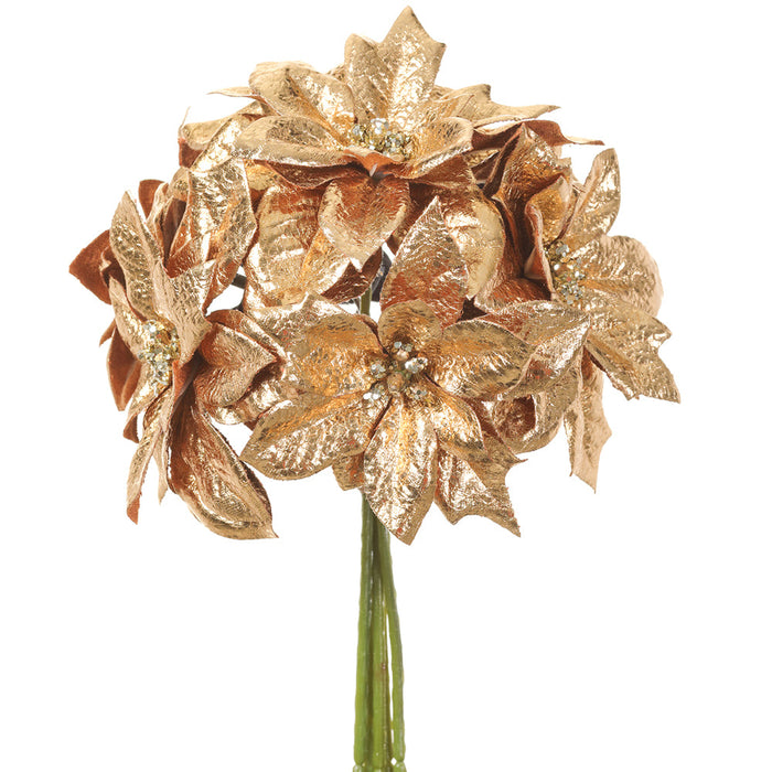 9" Metallic Artificial Poinsettia Flower Stem Bundle -Gold (Pack of 12) - XPB324-GO