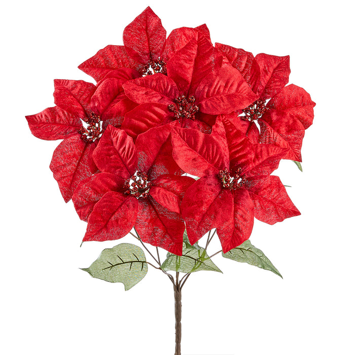 18.5" Crushed Velvet Artificial Poinsettia Flower Bush -Red (Pack of 12) - XPB424-RE