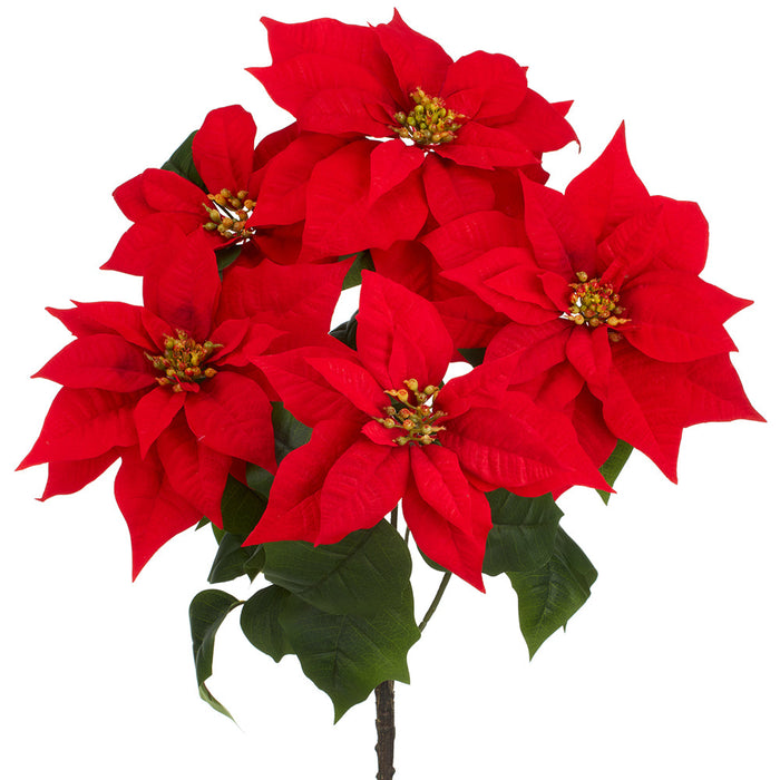 23" Velvet Faux Poinsettia Flower Bush -Red (pack of 6) - XPB495-RE