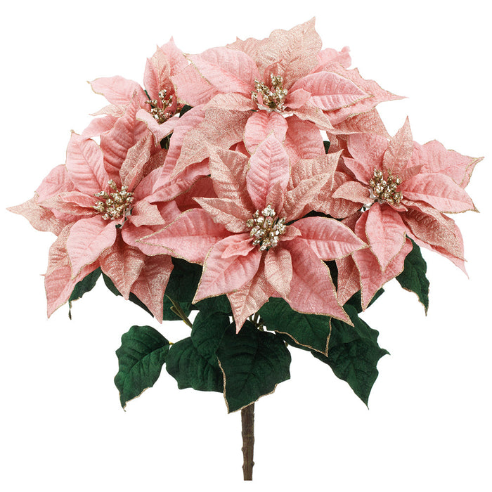 23" Sparkle Poinsettia Artificial Flower Bush -Pink (Pack of 6) - XPB620-PK