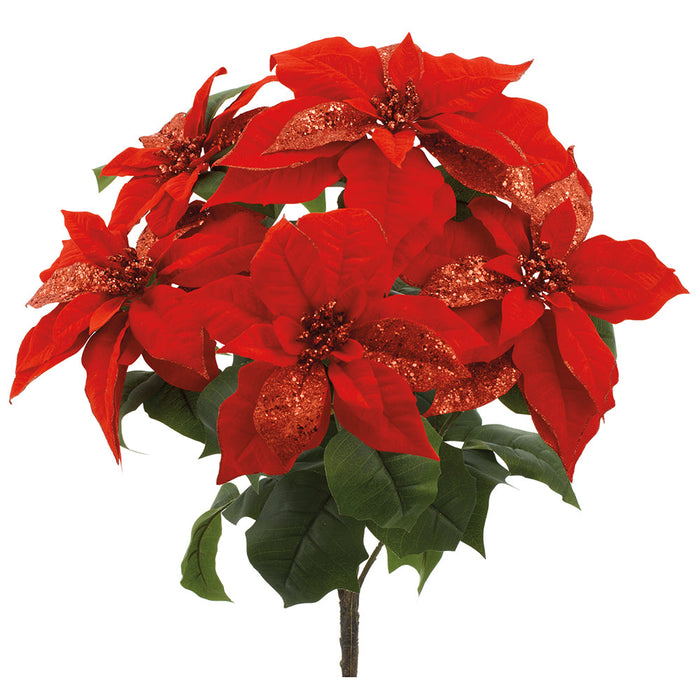 23" Sparkle Poinsettia Artificial Flower Bush -Red (Pack of 6) - XPB622-RE