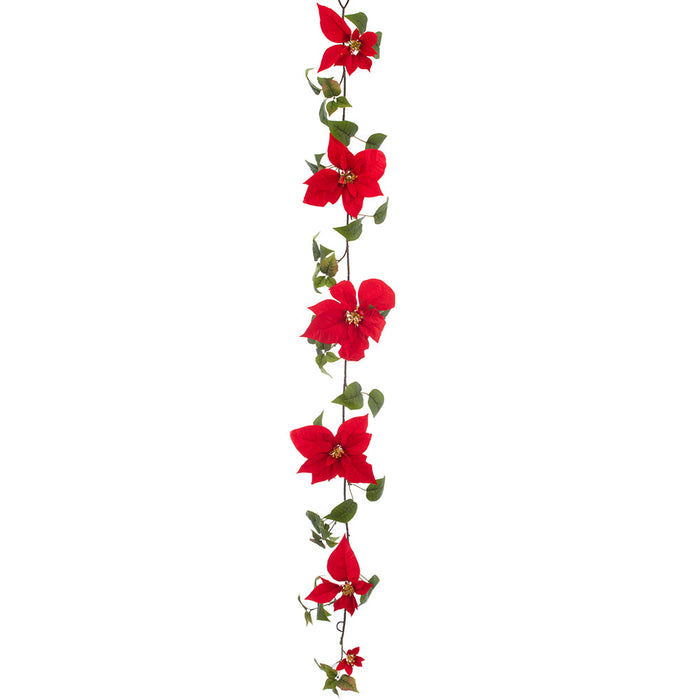6'1" Velvet Poinsettia Flower Artificial Garland -Red (Pack of 4) - XPG618-RE