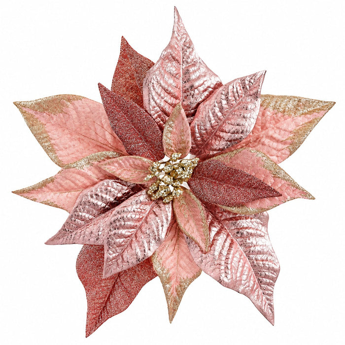 11" Shimmer Poinsettia Artificial Clip-On Flower -Pink/Gold (Pack of 12) - XPH005-PK/GO