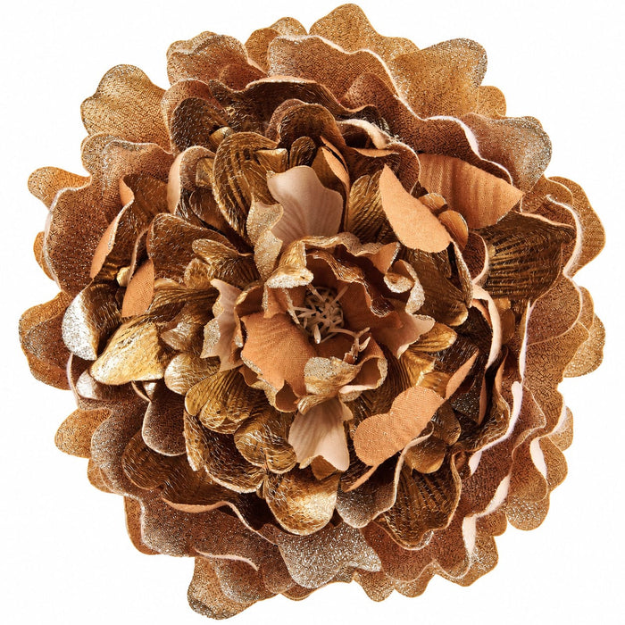 8" Metallic Shimmer Peony Artificial Clip-On Flower -Gold (Pack of 6) - XPH008-GO