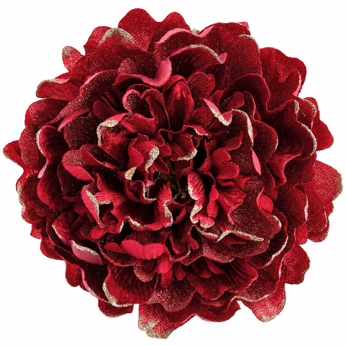 8" Velvet Shimmer Peony Artificial Clip-On Flower -Red/Gold (Pack of 6) - XPH011-RE/GO