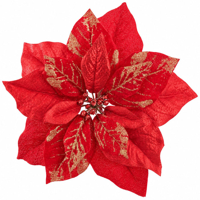 10" Shimmer Poinsettia Artificial Clip-On Flower -Red/Gold (Pack of 24) - XPH017-RE/GO